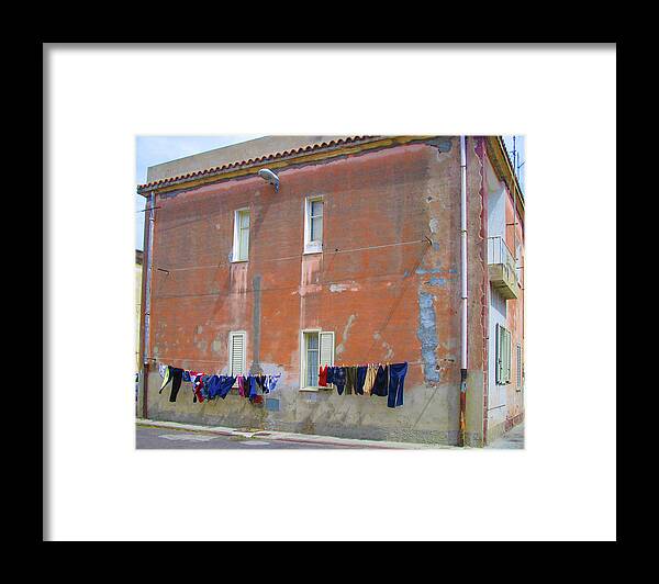 Red Building Framed Print featuring the photograph Sardinian Laundry by Jessica Levant