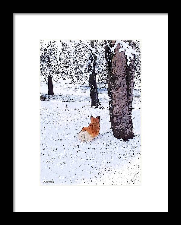 Pembroke Welsh Corgi Framed Print featuring the digital art Sasha in the Snow by Kathy Kelly
