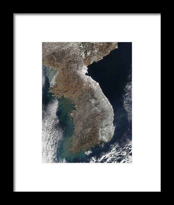 Snowstorm Framed Print featuring the photograph Satellite View Of Snowfall Along South by Stocktrek Images
