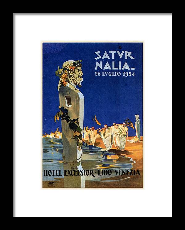 Saturnalia Framed Print featuring the painting Saturnalia celebrations on Lido di Venezia - Venice, Italy - Vintage Poster by Studio Grafiikka