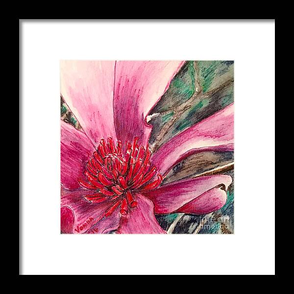 Macro Framed Print featuring the drawing Saucy Magnolia by Vonda Lawson-Rosa