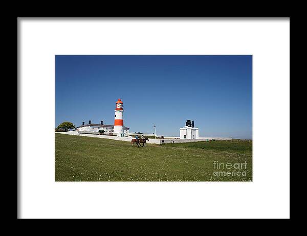 Lighthouse Framed Print featuring the photograph Souter Lighthouse and foghorn. by Elena Perelman