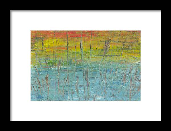 Abstract Framed Print featuring the painting Savannas in the Evening by Marcy Brennan