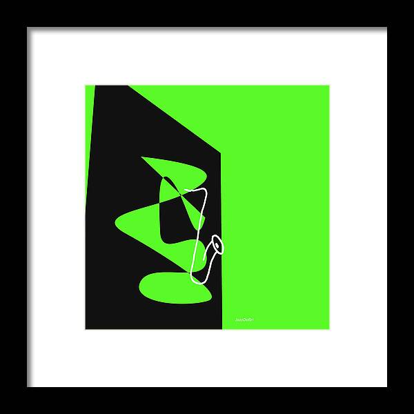 Jazzdabri Framed Print featuring the digital art Saxophone in Green by David Bridburg