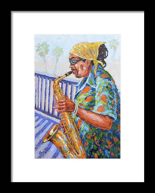 Music Framed Print featuring the painting Saxophone Player by Jyotika Shroff