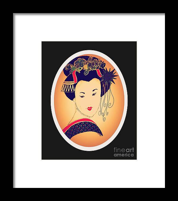 Geisha Framed Print featuring the digital art Sayaka -- Vintage Amber by Jayne Somogy