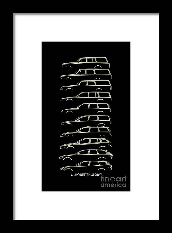 Family Car Framed Print featuring the digital art Scandinavian Wagons SilhouetteHistory by Gabor Vida