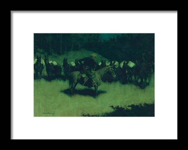 Remington Framed Print featuring the painting Scare in a Pack Train by Frederic Remington