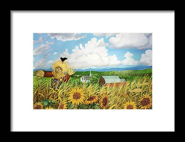 Farm Framed Print featuring the painting Scarecrow Farm by Bonnie Siracusa