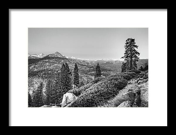 Glacier Point Framed Print featuring the photograph Scenic View from Yosemite Glacier Point BW by Dan Carmichael