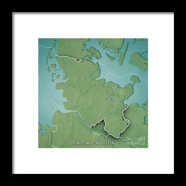 Schleswig-holstein Framed Print featuring the digital art Schleswig-Holstein Bundesland 3D Render Topographic Map by Frank Ramspott