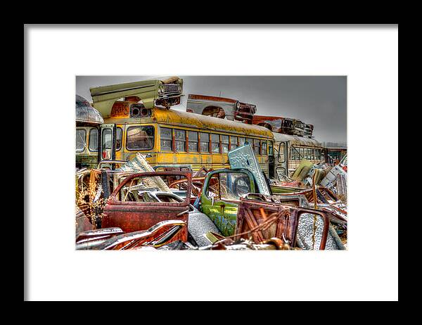 Salvage Yard Framed Print featuring the photograph School Bus by Craig Incardone