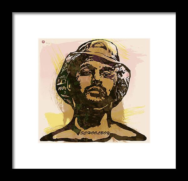 Quincey Matthew Hanley (born October 26 Framed Print featuring the drawing Schoolboy Q Pop Stylised Art Sketch Poster by Kim Wang