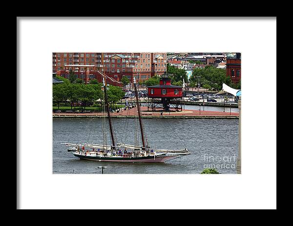 Baltimore Framed Print featuring the photograph Schooner Lady Maryland leaving Inner Harbor Baltimore by James Brunker