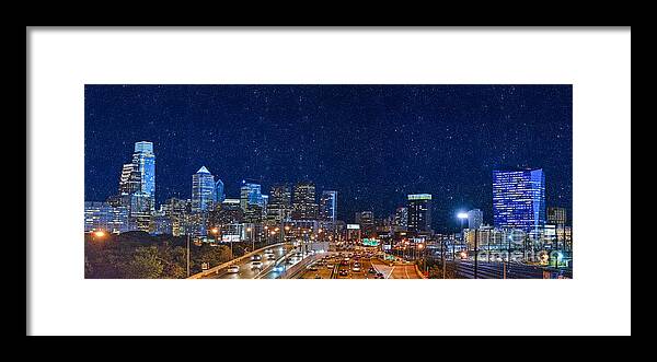 Philadelphia Pa Framed Print featuring the photograph Schuylkill Expressway Skyline Panorama by David Zanzinger