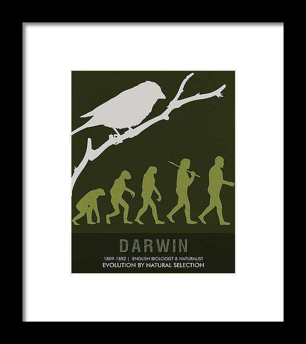 Darwin Framed Print featuring the mixed media Science Posters - Charles Darwin - Biologist, Naturalist by Studio Grafiikka