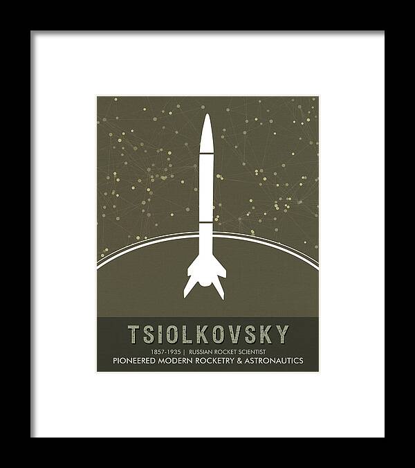 Tsiolkovsky Framed Print featuring the mixed media Science Posters - Konstantin Tsiolkovsky - Rocket Scientist by Studio Grafiikka