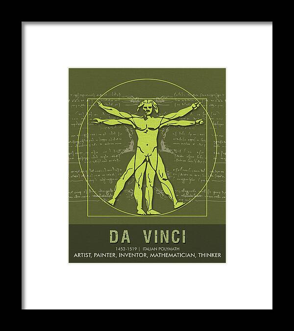 Leonardo Framed Print featuring the mixed media Science Posters - Leonardo Da Vinci - Artist, Inventor, Mathematician by Studio Grafiikka