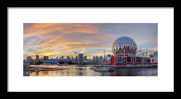 Canada Framed Print featuring the photograph Science World and BC Place Stadium at Sunset. Vancouver, BC by Rick Deacon