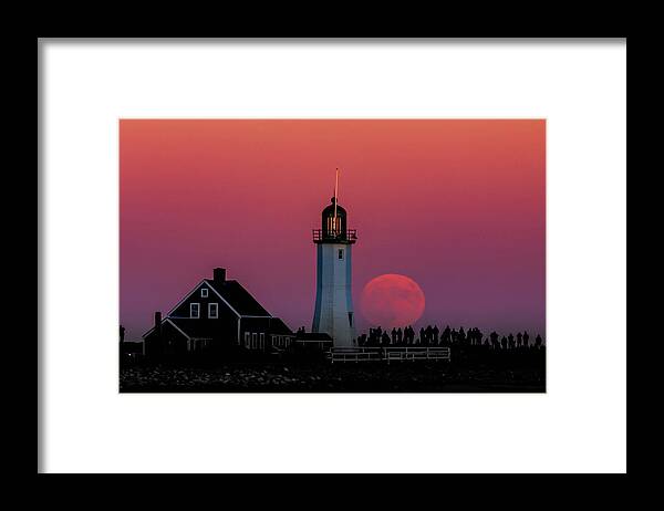 Lighthouse Framed Print featuring the photograph Scituate Supermoon by Rob Davies