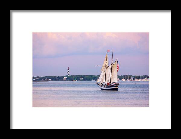 America Framed Print featuring the photograph Scooner Freedom Near St. Augustine Lighthouse by Rob Sellers