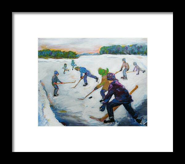 Children Framed Print featuring the painting Scrimmage on the River by Naomi Gerrard