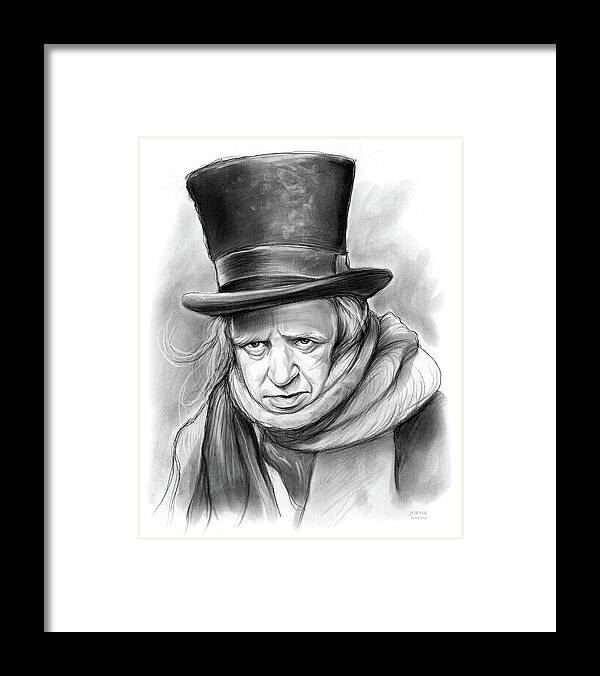 Alistair Sim Framed Print featuring the drawing Scrooge by Greg Joens