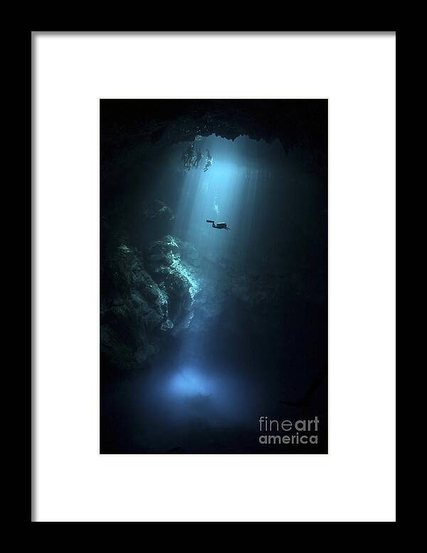 Cave Framed Print featuring the photograph Scuba Diver Descends Into The Pit by Karen Doody