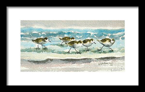 Sandpipers Framed Print featuring the painting Scurrying along the shoreline 2 1-6-16 by Julianne Felton