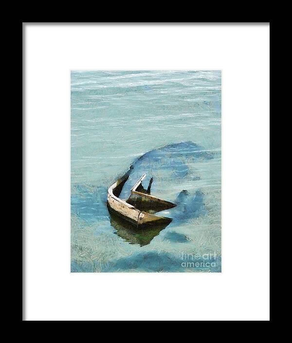 Painting Framed Print featuring the painting Sea and boat by Dimitar Hristov