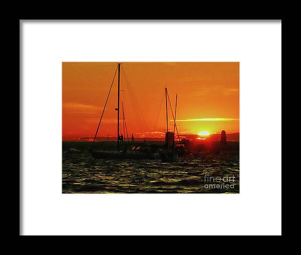Boats Framed Print featuring the photograph Sea Cliff Sunset by Jeff Breiman