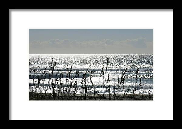 Ocean Framed Print featuring the photograph Sea Oats and Sparkle by Betty Buller Whitehead