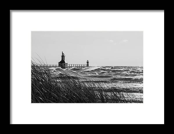 St Joseph Framed Print featuring the photograph Sea Oats And St Joseph Grayscale by Jennifer White