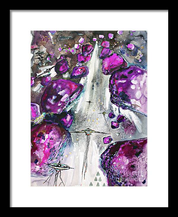 Amethysts Framed Print featuring the painting Sea of Amethysts Travel Log 06 by Ginette Callaway