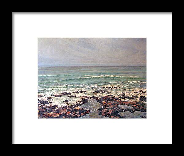 Seascape Framed Print featuring the painting Sea Rocks by Lynne Haines