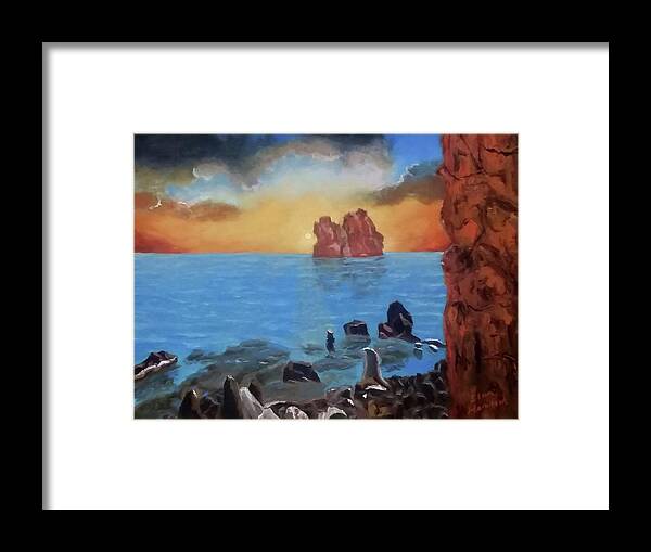 Sea Framed Print featuring the painting Sea Sunset by Stan Hamilton