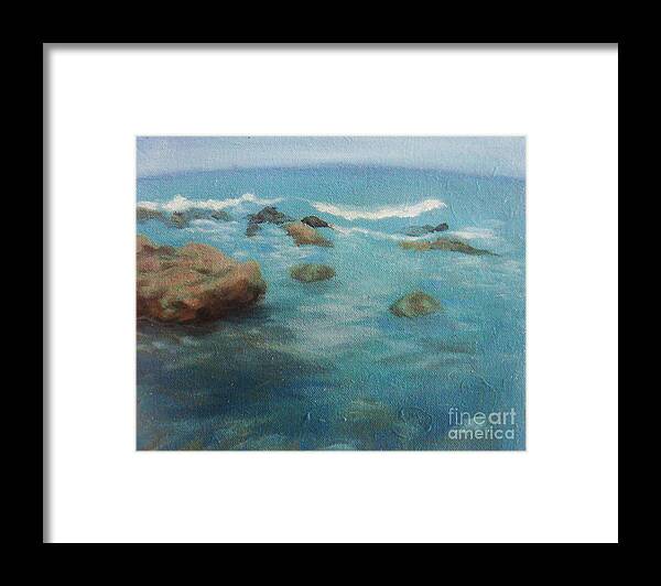 Ocean Framed Print featuring the painting sea by Teenu Jacob