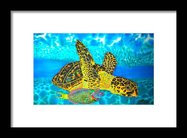 Turtle Framed Print featuring the painting Sea Turtle and Parrotfish by Daniel Jean-Baptiste