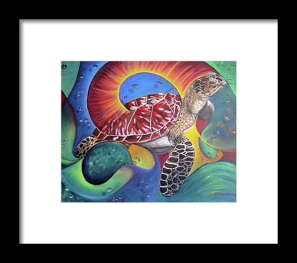 Turtle Framed Print featuring the painting Sea Turtle by Sherry Strong