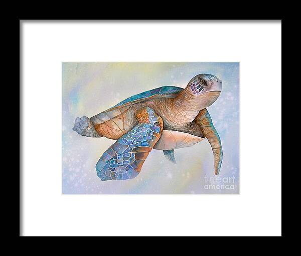 Sea Turtle Framed Print featuring the painting Sea Turtle- Twilight Swim by Midge Pippel