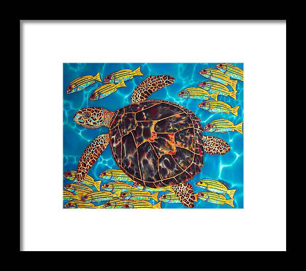 Sea Turtle Framed Print featuring the painting Sea Turtle with Schooling Fish by Daniel Jean-Baptiste