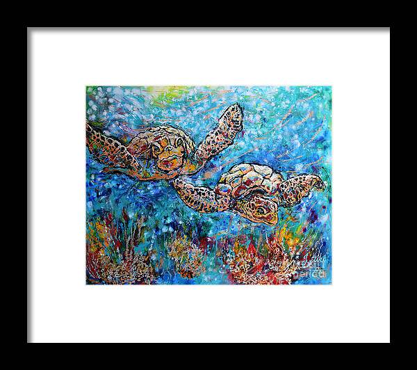 Marin Animals Framed Print featuring the painting Sea Turtles by Jyotika Shroff