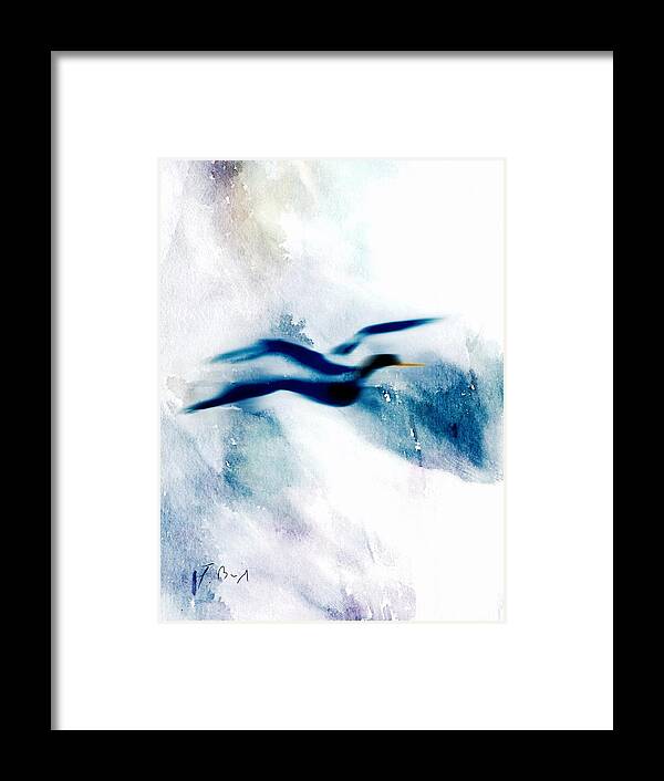 Ipad Art Framed Print featuring the digital art Seagull In Blue by Frank Bright