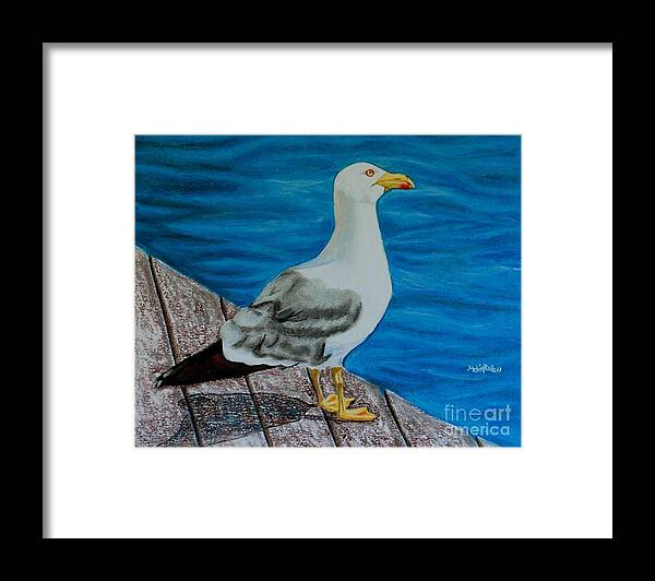 Animal Framed Print featuring the painting Seagull on the shore - Gaviota en la costa by Melvin Rodriguez