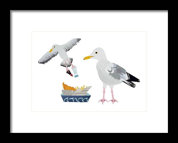 Segull Framed Print featuring the drawing Seagulls by Isobel Barber