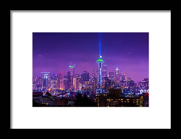 Seahowks Framed Print featuring the photograph Seahawks 12th flag with Space Needle by Hisao Mogi