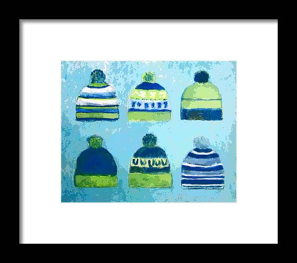 Seahawks Framed Print featuring the painting Seahawks Caps by Kazumi Whitemoon