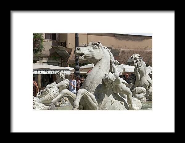 Fontana Framed Print featuring the photograph Seahorse and Putto in piazza Navona I by Fabrizio Ruggeri