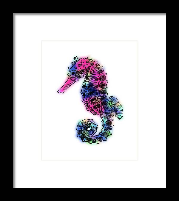 Seahorse Framed Print featuring the digital art Seahorse Colorful by Masha Batkova