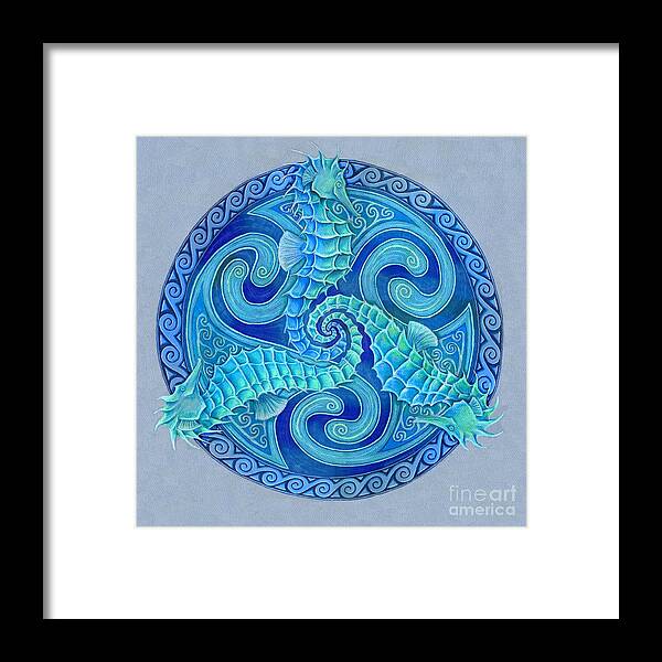 Seahorse Framed Print featuring the drawing Seahorse Triskele by Rebecca Wang